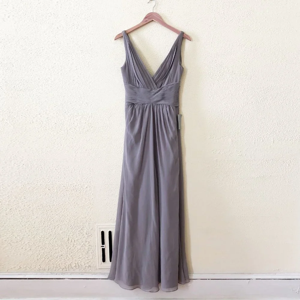 NWT Monique Lhullier Smoke Grey Pleated Chiffon Bridesmaid Dress 4 - Picture 2 of 5